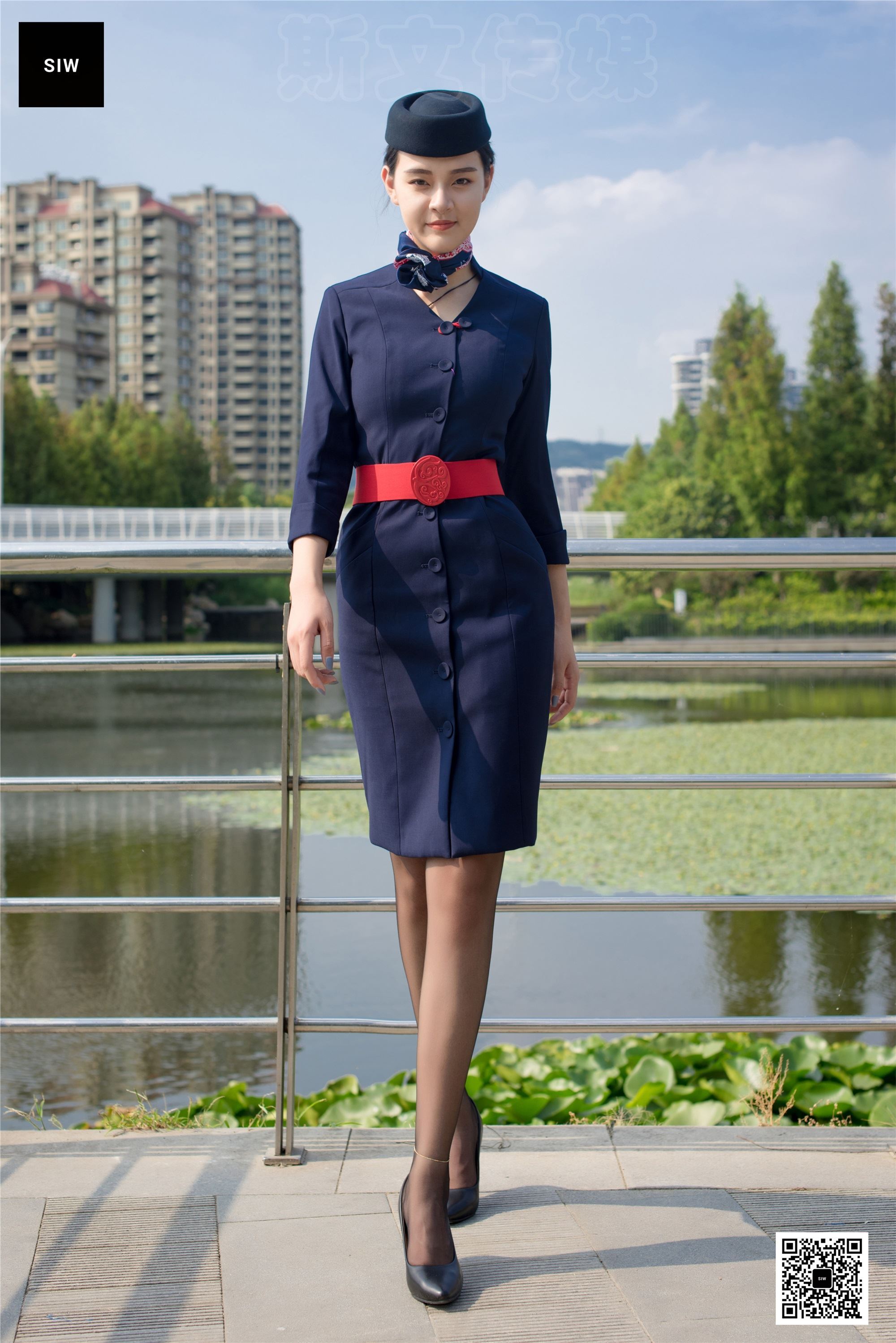 SIW斯文传媒 051 东航工装制服帽子丝巾套裙四件套 - 思琪